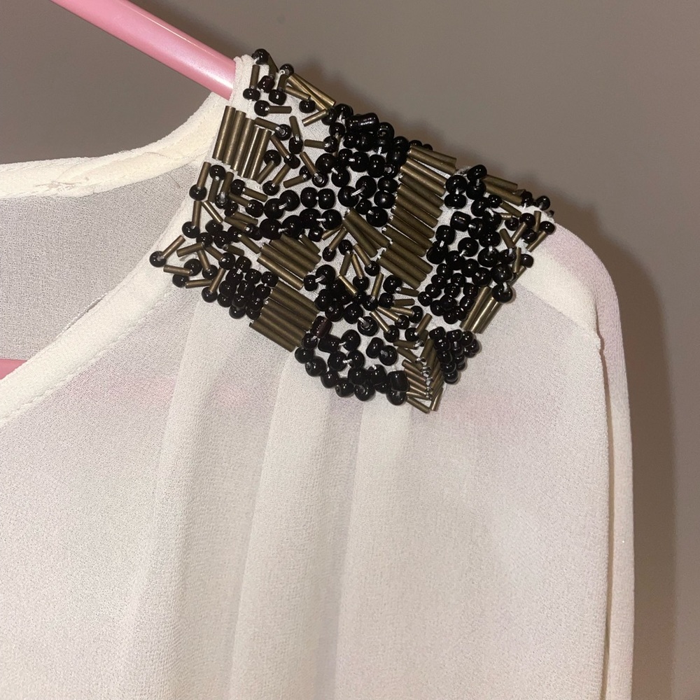 Staring At Stars Crème Blouse With Beaded Shoulders